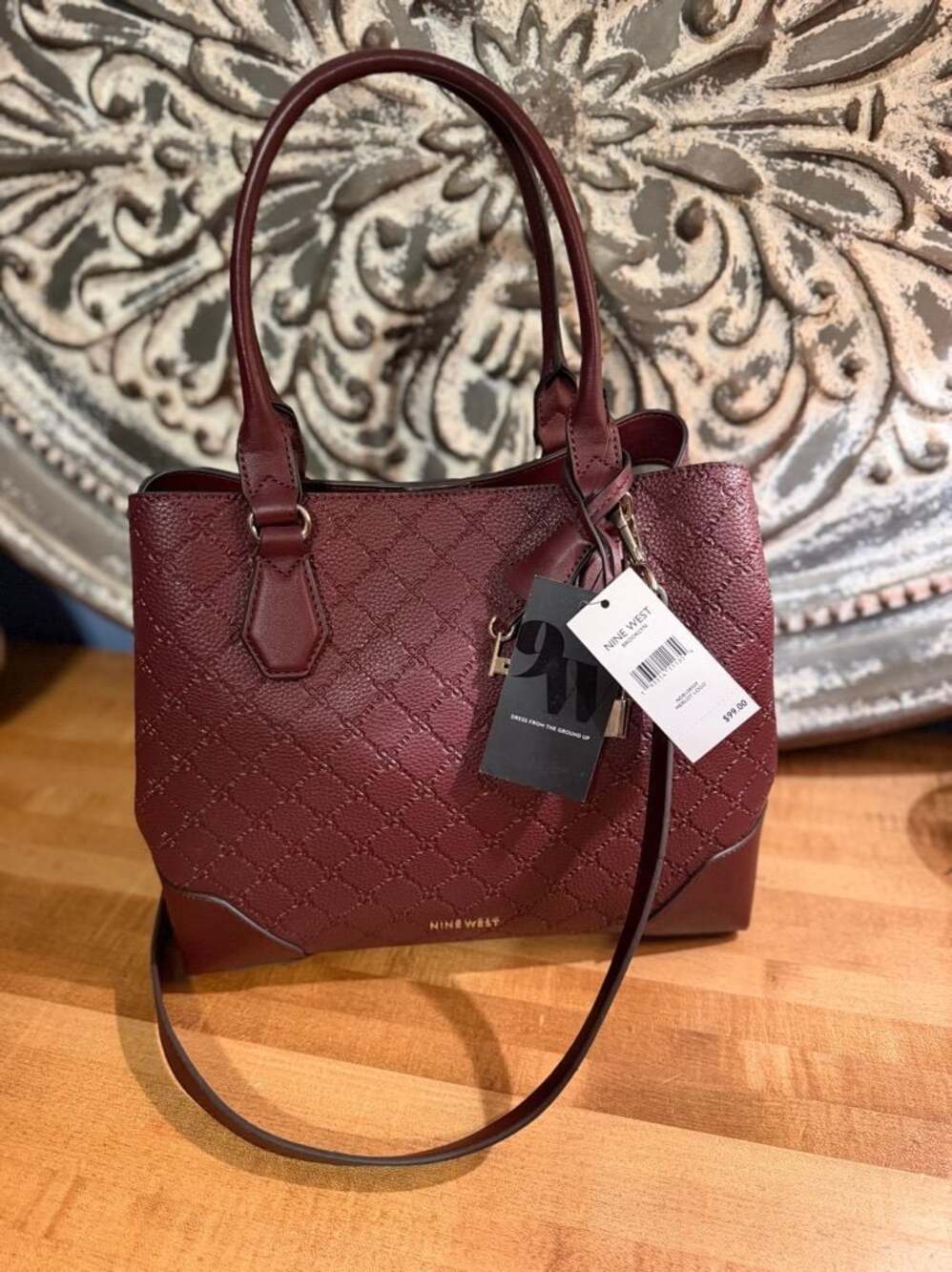 Nine West Brooklyn Merlot Logo Satchel Handbag